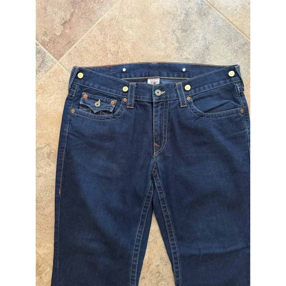 Men's Vintage Y2K True Religion-Made In USA-Orange Big T Jeans Row 36 Seat 34